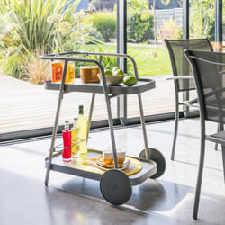 Desserte 2 étages Easiness graphite 2 roues en aluminium traité époxy - Hespéride