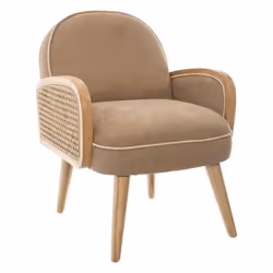 Fauteuil enfant - cannage & velours - Taupe - Atmosphera createur dinterieur