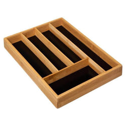 Five - Range couverts 5 compartiments en Bambou Naturel et Noir 34 x 25 x 4.5 cm