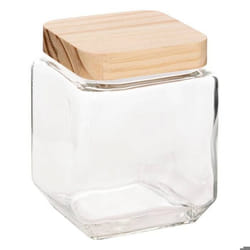 Bocal en verre carré - FIVE - 125L - Couvercle en pin - Dimensions 11x11x143 cm - Poids 068 kg