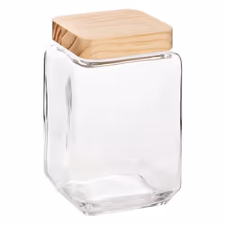 Bocal de conservation carré en verre et pin - FIVE - 1.7 L - Marron - Compatible lave-vaisselle