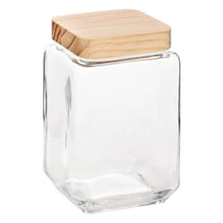 Bocal de conservation carré en verre et pin - FIVE - 1.7 L - Marron - Compatible lave-vaisselle