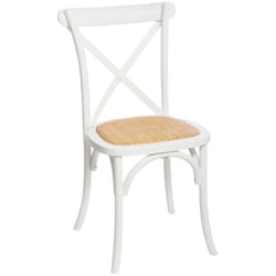 Chaise de table style Bistrot en Bois Blanc et Rotin tressé Atmosphera
