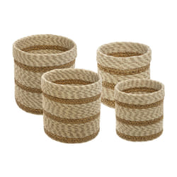 Paniers Jute Rayure Blanc x4