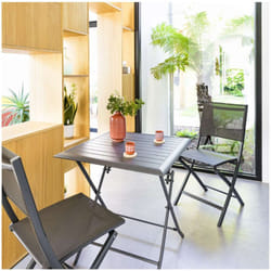 Table de jardin pliante carrée Azua graphite 2 places en aluminium traité époxy - Hespéride