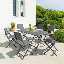 Table de jardin pliante rectangulaire Azua graphite 6 places en aluminium traité époxy - Hespéride