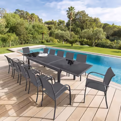 Description générale Table de jardin extensible 'Piazza' en aluminium traité époxy avec plateau en verre trempé, idéale pour  ...