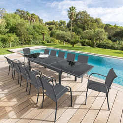 Hesperide - Table de jardin extensible Piazza anthracite & graphite 10 places en aluminium traité époxy - Hespéride