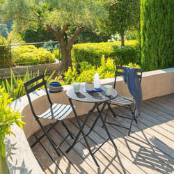 Table de jardin pliante ronde Greensboro graphite 2 places en acier traité époxy - Hespéride