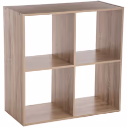 Description générale Cette étagère à 4 cases en bois effet chêne naturel est un meuble de rangement polyvalent et élégant. So ...