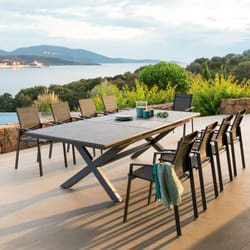 Table de jardin extensible Axiome ardoise granitée 10 places en aluminium traité époxy - Hespéride