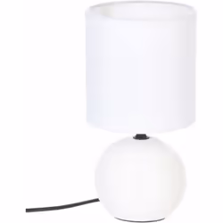 Lampe avec pied boule en céramique striée. Pied en grès, abat jour en coton et polyester. Dimension produit: D. 13 x H. 24,7 ...