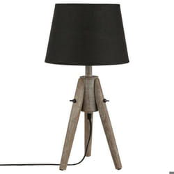 Lampe trépied - ATMOSPHERA - Miry - Bois massif - Noir - H46 cm - Abat-jour D24 cm
