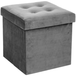 Atmosphera - Pouf pliant Lysandre velours gris souris créateur d'intérieur