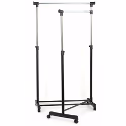 Portant à vêtements sur roulettes avec 2 modules pivotant l'un par rapport à l'autre jusqu'à 180°. Regroupe ainsi de barres d ...