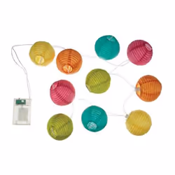 Guirlande avec 10 boules - Ø 7.5 cm - Longueur 120 cm - Boules orange, jaunes, vertes, bleues et roses - Fonctionne à piles ( ...
