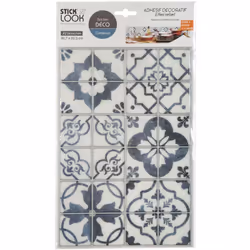 Lot de 2 stickers carrelages ciment bleus - Atmosphera createur d'interieur. Couleur : Modèle b. Matière principale : Polytér ...