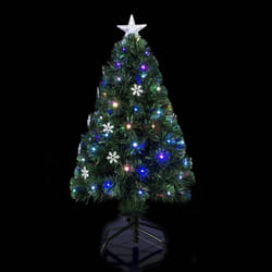 Sapin De Noël Lumineux Fibre Optique 18 Flocons 136 Led H 120 Cm - Feeric Christmas