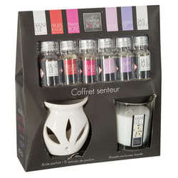 Atmosphera - Coffret senteur 8 pièces L, 20 x P, 5 x H, 23 cm / Brûle-parfum : D, 7 x H, 8 cm / Bougie : D, 6,2 x H, 7,5 cm /