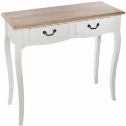 Description générale Découvrez la Console 2 Tiroirs Chrysa Blanc de la marque Atmosphera, une pièce de mobilier qui allie sty ...