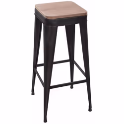 Tabouret de bar en Métal Noir industriel et Bois H 79.5 cm - Atmosphera (-) Dimensions : L. 39 x P. 39 x H. 79,5 cm - Matière ...