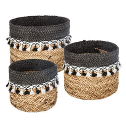 Lot de 3 paniers seagrass à pompons Noir/Blanc