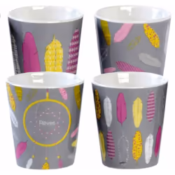 Set Expresso Plumes 4 gobelets Porcelaine Dimensions : Hauteur 6.5 cm - Ø 6 cm