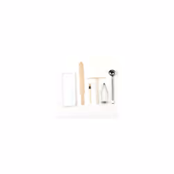 Kit inox - Accessoires inclus : étaleur inox, louche-dose inox, spatule, râteau, bac à eau, pinceau, notice