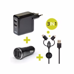 Port Designs 900044, Auto, Intérieure, Secteur, Allume-cigare, USB, 5 V, 1,2 m, Noir