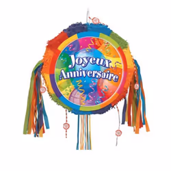 PIÑATA À TIRER ROND JOYEUX ANNIVERSAIRE COLORÉ