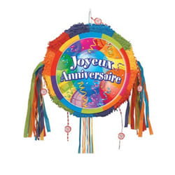 PIÑATA À TIRER ROND JOYEUX ANNIVERSAIRE COLORÉ