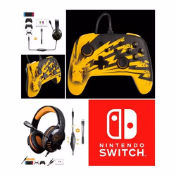 Pack Manette Filaire Nintendo - Pokémon Pikachu - Casque Gamer PRO H3 - Jaune - Circum-aural - Filaire
