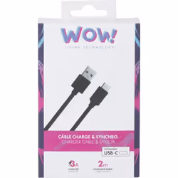 Bigben Connected WOWCBLAC2MB câble USB 2 m USB A USB C Noir
