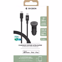 BIG BEN CACCBLMFIC20WPDB chargeur d'appareils mobiles Smartphone, Tablette, Universel Noir Allume-cigare Charge rapide Auto