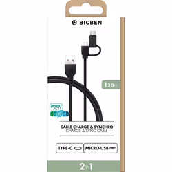 BIG BEN CBL2EN1ACMICB câble USB 1,2 m USB A Micro-USB B Noir