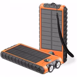 Powerbank Solaire 10000mAh 3 ports USB 2A+C Lampe torche, Dragonne et Boussole intégrés Orange/Noir Bigben