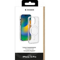 Coque MagSafe pour iPhone 15 Pro Hybride Transparente Bigben