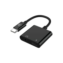Adaptateur Audio USB C 60W PD vers Jack 3.5mm + Charge USB C 12cm Noir Bigben