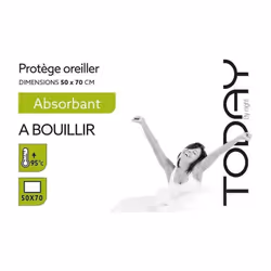TODAY Protege Oreiller Absorbant a Bouillir 50x70cm - 100% Coton - Lavage possible a 95°C pour une hygiene optimale - Pour pr ...