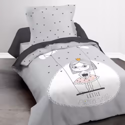 Today - kool Parure de lit fille 140 x 200 cm, double face, gris avec licorne