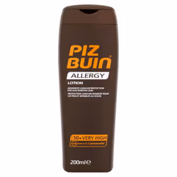 Piz Buin Allergy, Lotion d’écran solaire, Corps, Bouteille, Hydratant, Protection, Peau sensible, 200 ml