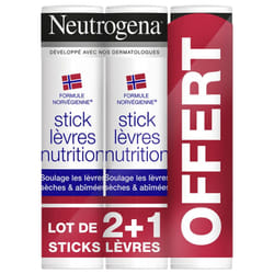 Neutrogena Stick Lèvres Nutrition Lot de 3 x 4,8 g dont 1 Offert