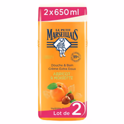 Lot de 2 - LE PETIT MARSEILLAIS - Crème douche et bain extra doux abricot noisette 650ml