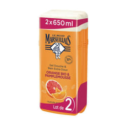 Lot de 2 - LE PETIT MARSEILLAIS Gel douche et bain extra doux orange bio et pamplemousse 650ml