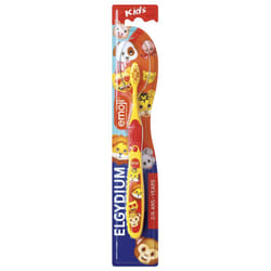 Elgydium Kids Brosse à Dents Souple 2/6 Ans Emoji - Couleur : Jaune et Rouge