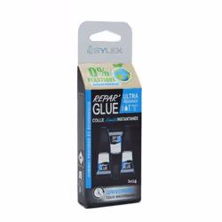 Colle instantanée universelle Répar'Glue Liquide de Sylex. Cette colle en 3 tubes de 1g répare et fixe quasiment tous les mat ...