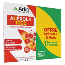 Arkopharma Acérola 1000 Lot de 2 x 30 Comprimés à Croquer