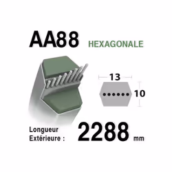Courroie lisse hexagonale série AA Longueur ext: 2286mm. (754-0443, 7540443, 754-0443A, 7540443A)