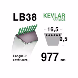 Courroie lisse trapézoïdale série LB (section 16,5x9,5mm) Longueur ext: 38".