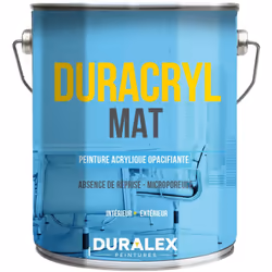 La peinture copolymère acrylique Duracryl Mat de la marque Duralex offre une finition mate profonde, particulièrement adaptée ...